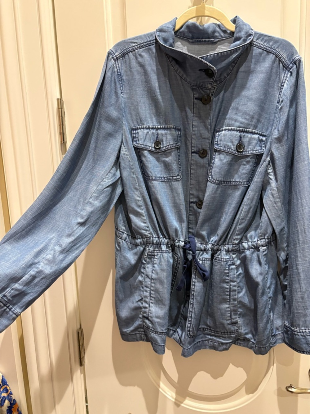Denim Utility Jacket with Drawstring Waist - Light Blue - Picture 2 of 5